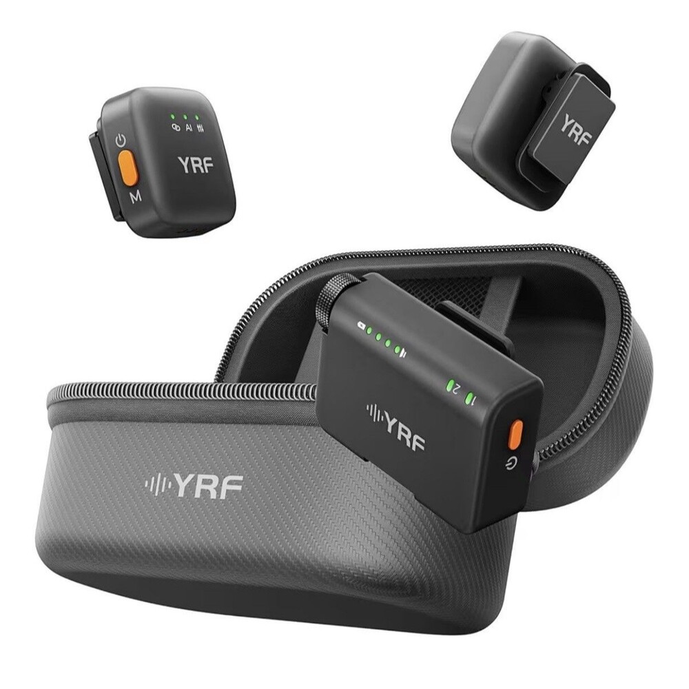 YRF Mic 2 (2 TX + 1 RX + Charging Case), mini Wireless Lavalier Microphone